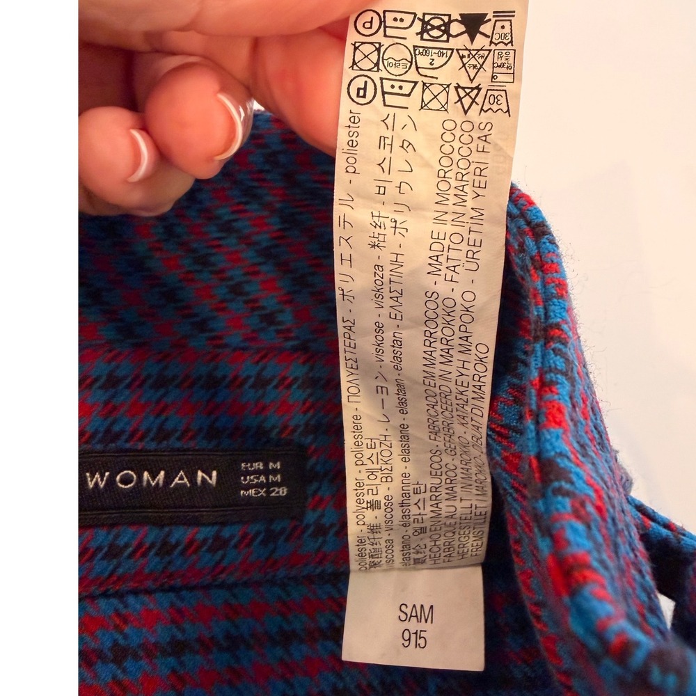 Zara Woman Red Blue Houndstooth High Waist Belted Midi Skirt 2067/612 Size M - Picture 4 of 9